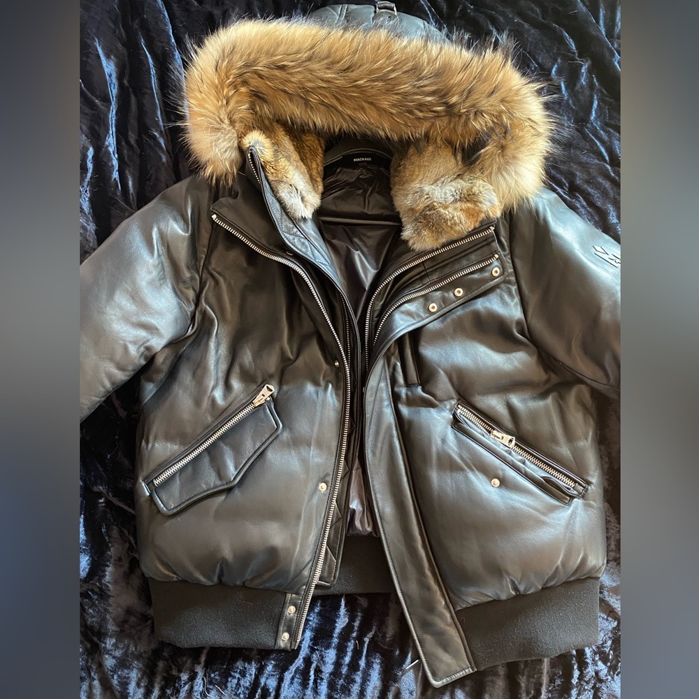 Black Fur Trim Mackage Leather Jacket Size 46